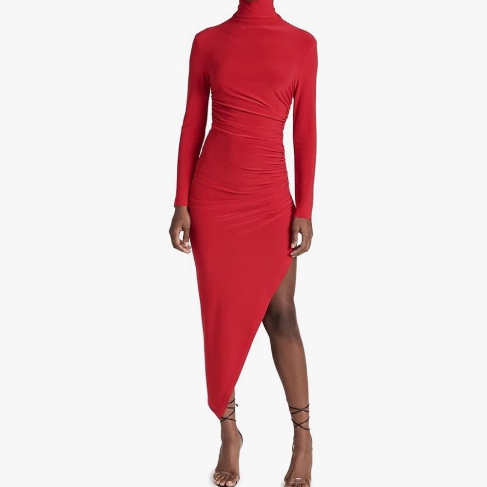 Norma Kamali Elegant Red Asymmetrical Dress Gown